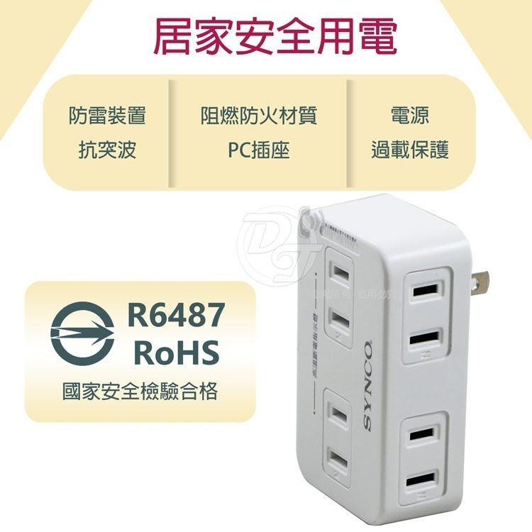 新格牌2孔6座高溫斷電警示轉接電源壁插座 SN-026-GP-細節圖6