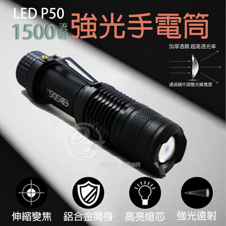 EDSDS 高亮度P50 LED1500流明強光手電筒 EDS-G750 |筆夾設計|伸縮式調焦|-細節圖4