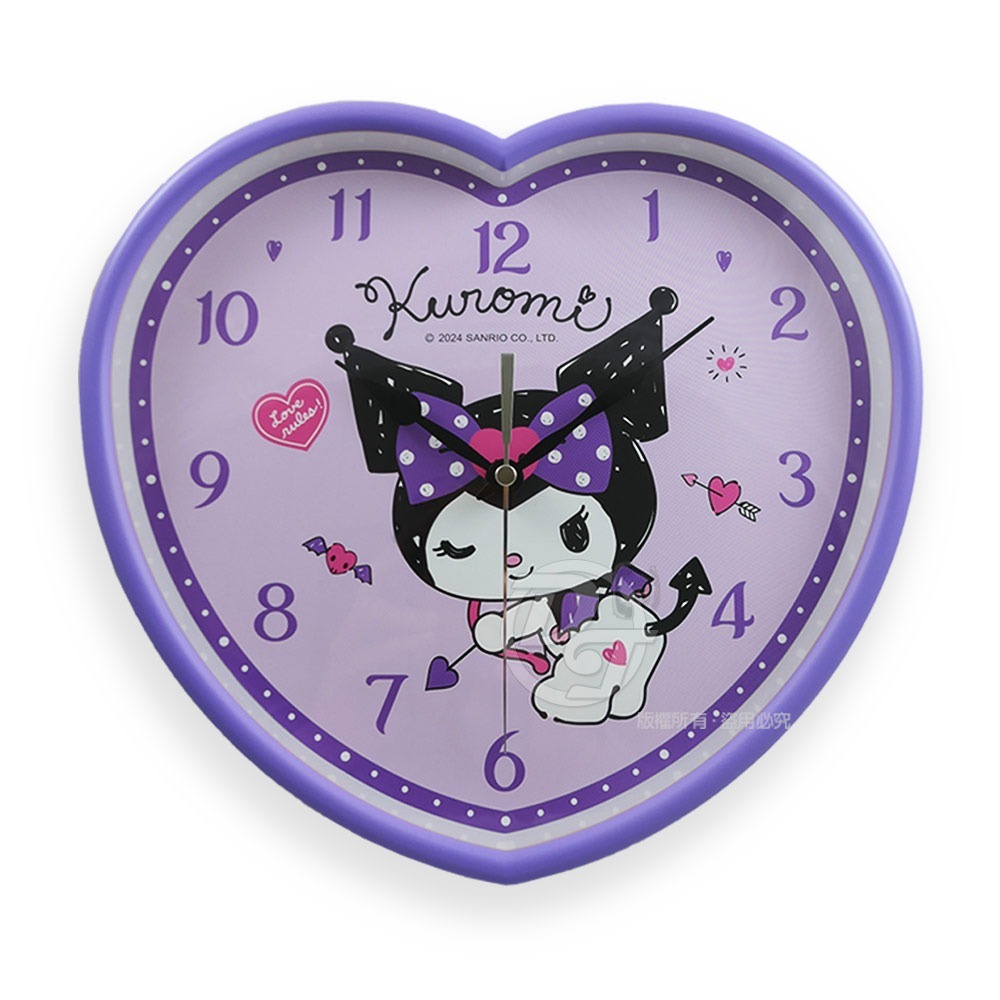 Hello KittyKUROMI小惡魔蝴蝶結紫漾愛心靜音掛鐘 JM-W567KU-A-細節圖7