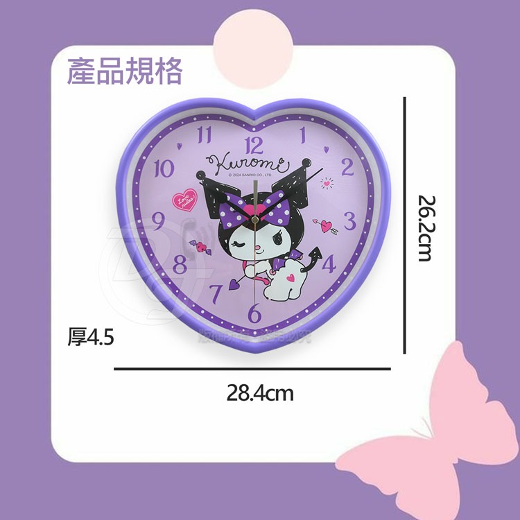 Hello KittyKUROMI小惡魔蝴蝶結紫漾愛心靜音掛鐘 JM-W567KU-A-細節圖6