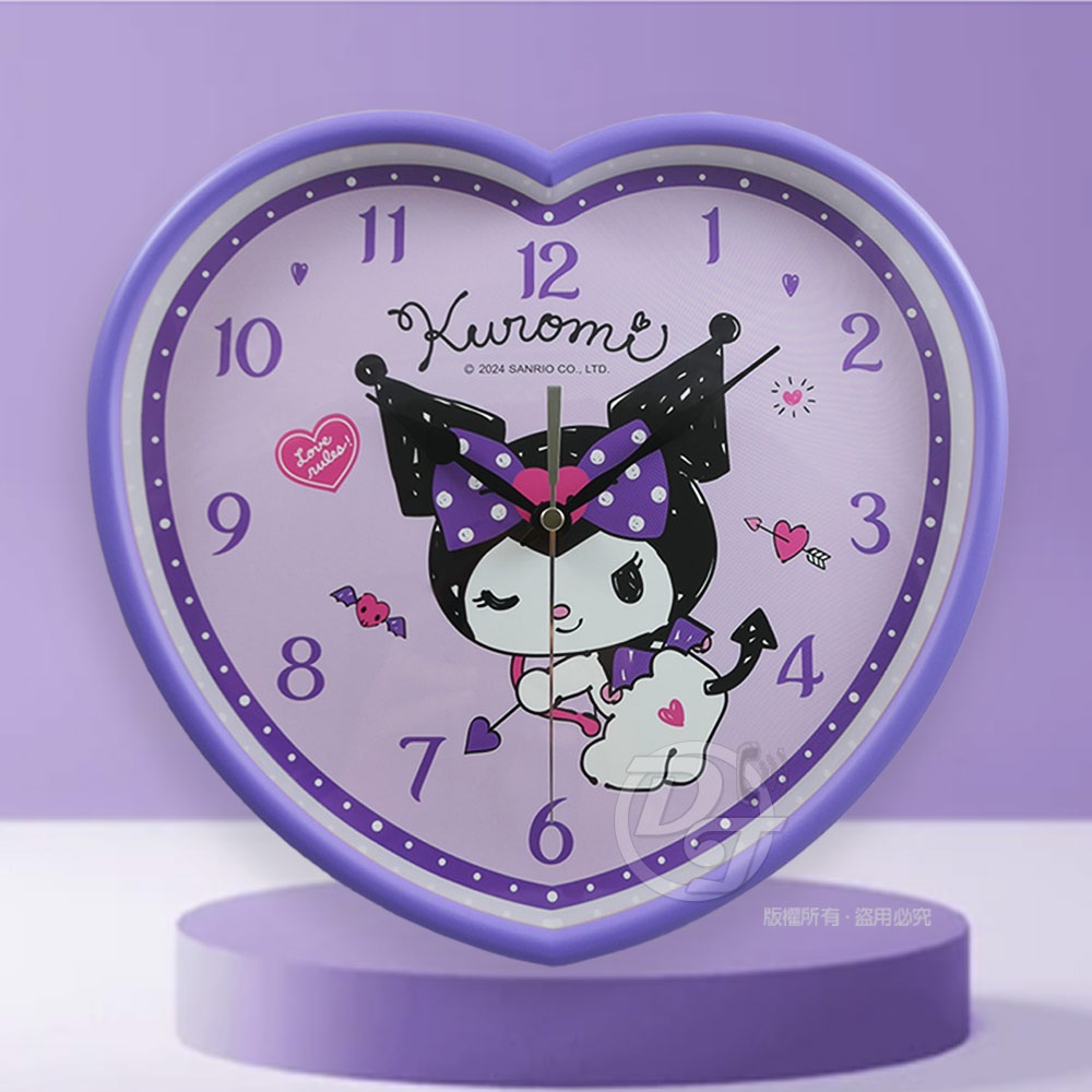 Hello KittyKUROMI小惡魔蝴蝶結紫漾愛心靜音掛鐘 JM-W567KU-A-細節圖7