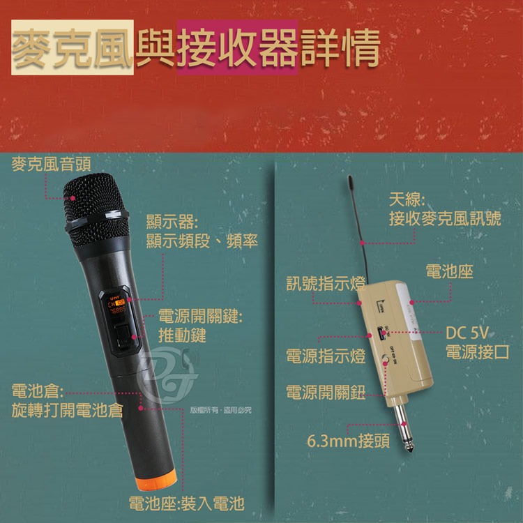 Q&TQ&T 即插即用U段1對2無線麥克風 SY-T5315-細節圖3