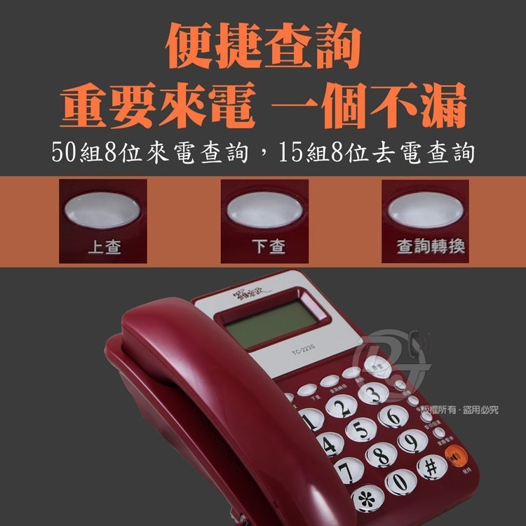 羅蜜歐來電顯示有線電話機 TC-223S-細節圖3