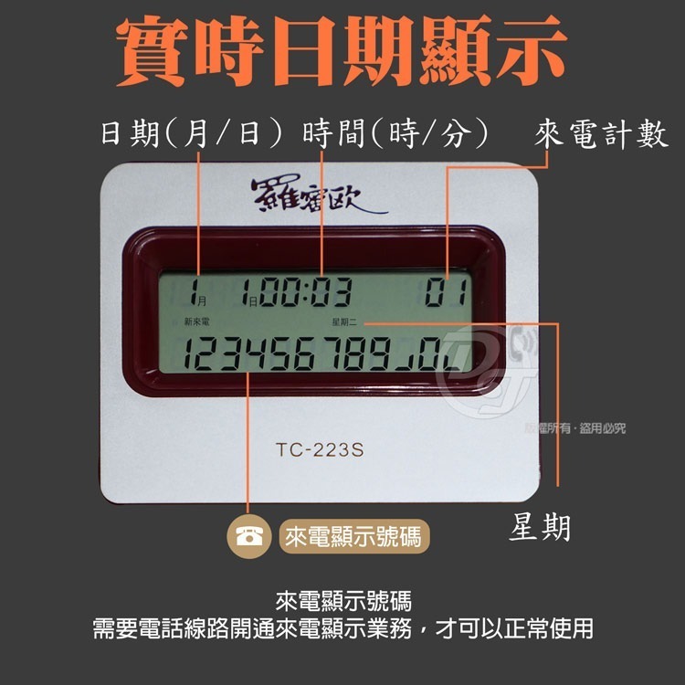 羅蜜歐來電顯示有線電話機 TC-223S-細節圖5