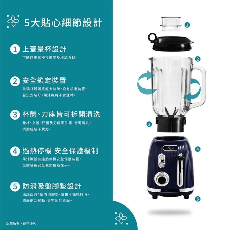 羅蜜歐1500ml復古冰沙果汁機 BL-5699-細節圖6