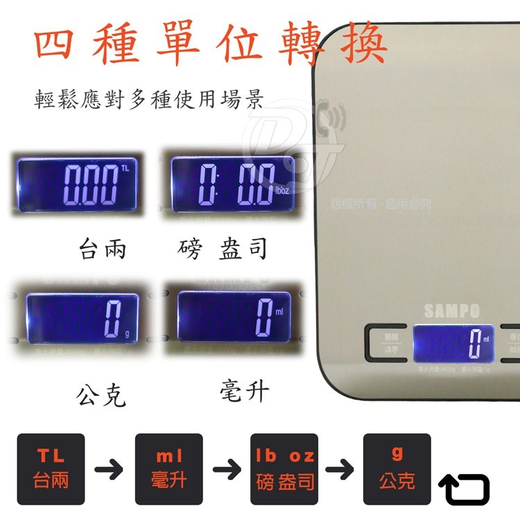 SAMPO 聲寶液晶冷光螢幕廚房烘焙料理秤 BF-Y1801CL-細節圖5