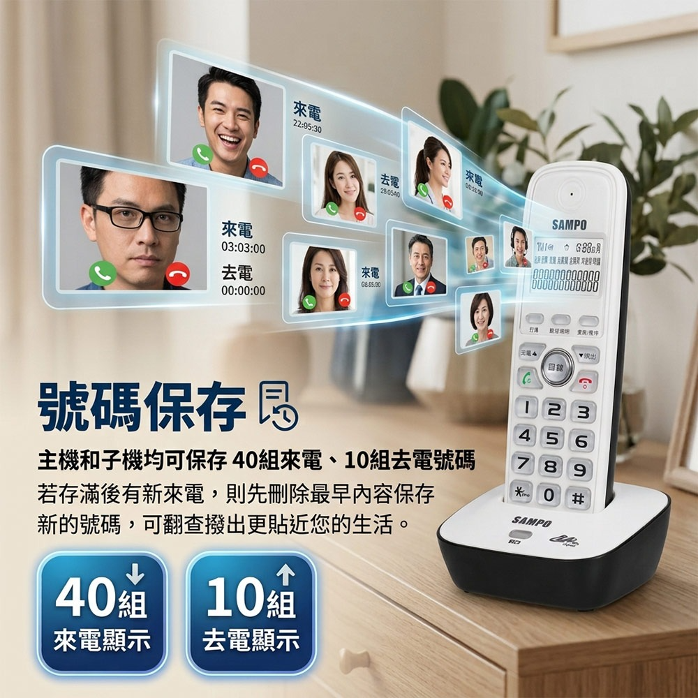 SAMPO 聲寶2.4G雙子機數位無線電話子母電話機 CT-B301DL (兩色)-細節圖4