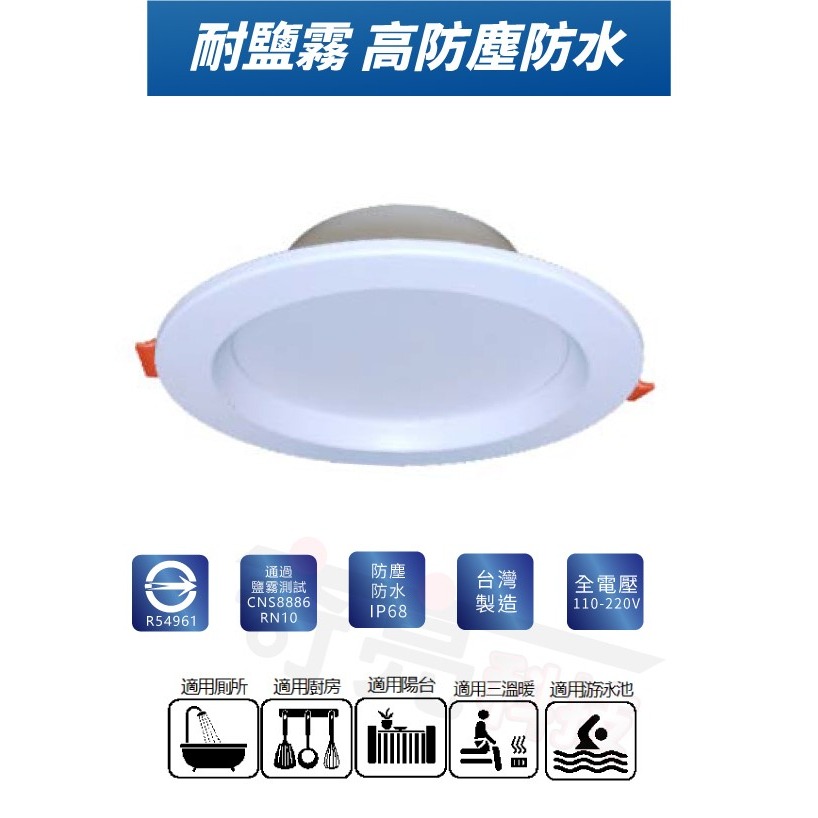 【奇亮科技】台灣製造 東亞 16W LED 耐鹽霧防水嵌燈《開孔15公分》全電壓 崁燈 溫泉三溫暖陽台燈具 廁所燈 含稅-細節圖2