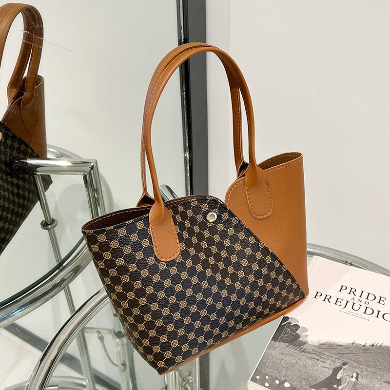 通通現貨99元 撞色手提包 花紋女包 買菜包 購物包 水桶包-規格圖4