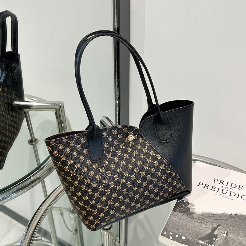 通通現貨99元 撞色手提包 花紋女包 買菜包 購物包 水桶包-規格圖4