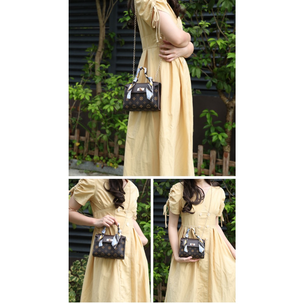 通通現貨99元 清新甜美女用小方包 凱莉包 印花絲巾肩背包 手提包-細節圖4