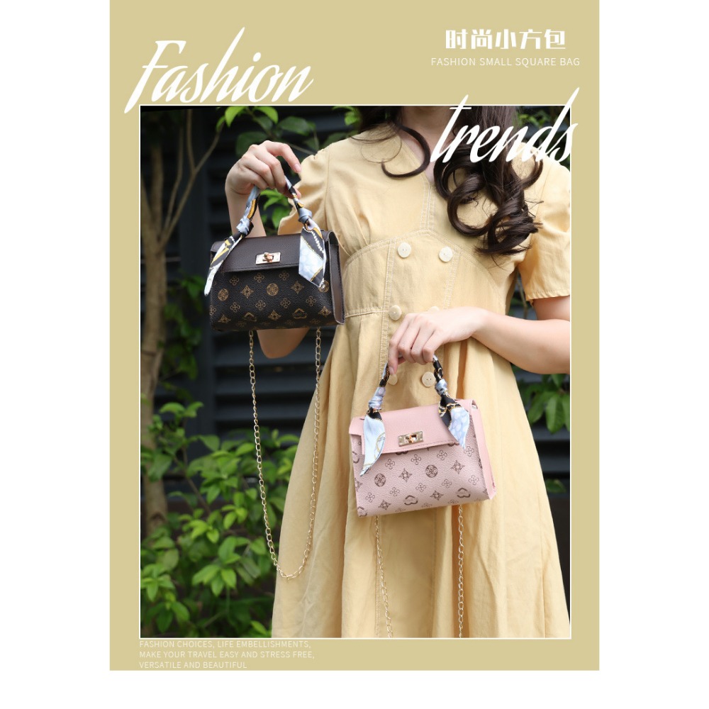 通通現貨99元 清新甜美女用小方包 凱莉包 印花絲巾肩背包 手提包-細節圖5