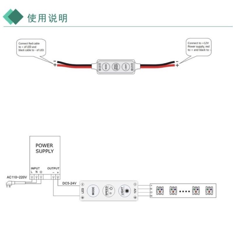 (12～24V/單色及七彩) 迷你 三鍵 LED控制器 手動 單色/RGB燈帶模組 調光器-細節圖3