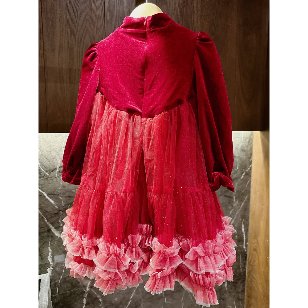 新中式盤扣紗裙蓬蓬裙 秋冬款 童裝實拍 110碼-細節圖2