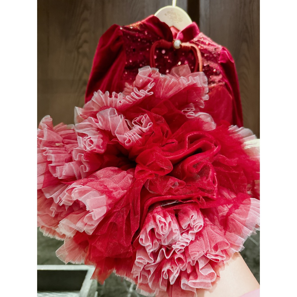 新中式盤扣紗裙蓬蓬裙 秋冬款 童裝實拍 110碼-細節圖3