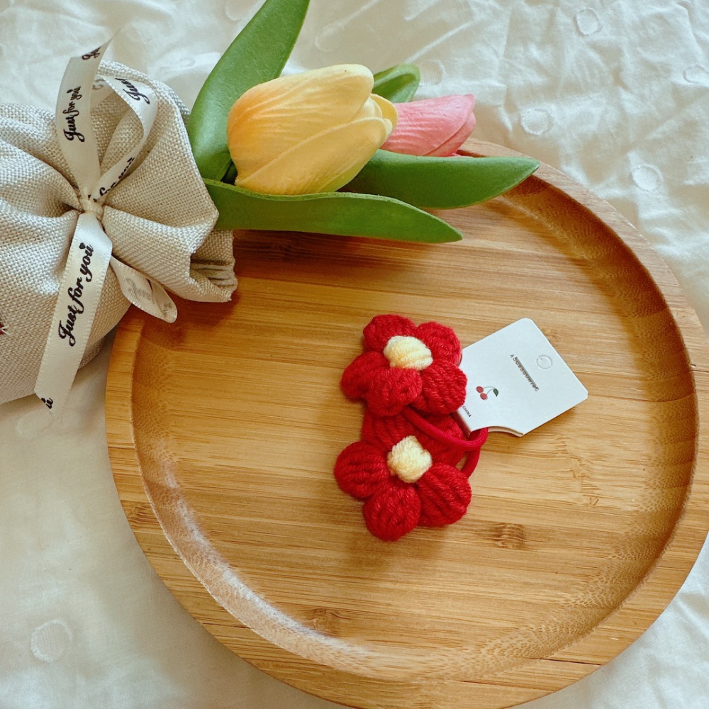 毛線編織花花髮圈［荳荳童心飾界］-細節圖2