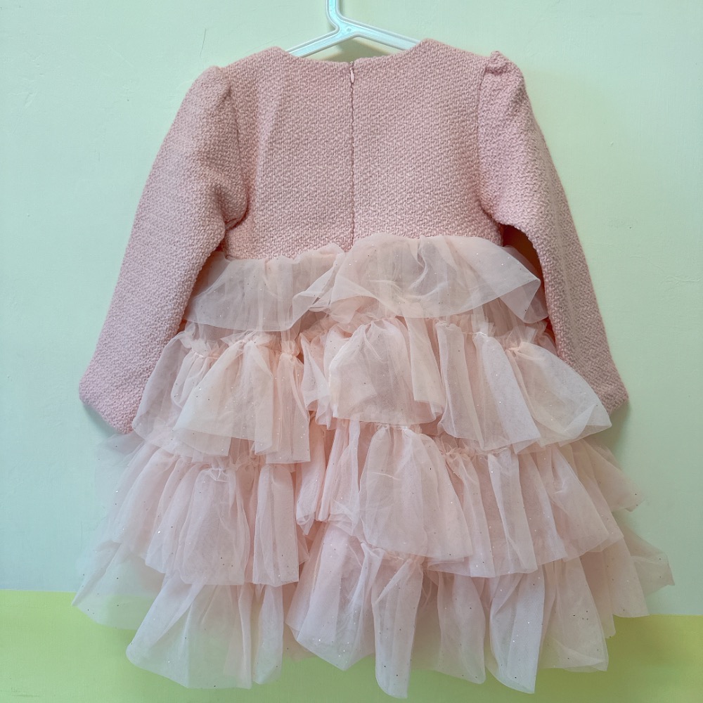 秋冬款粉色小香風拼接紗紗蛋糕裙·110碼 現貨實拍［荳荳童心飾界］-細節圖2