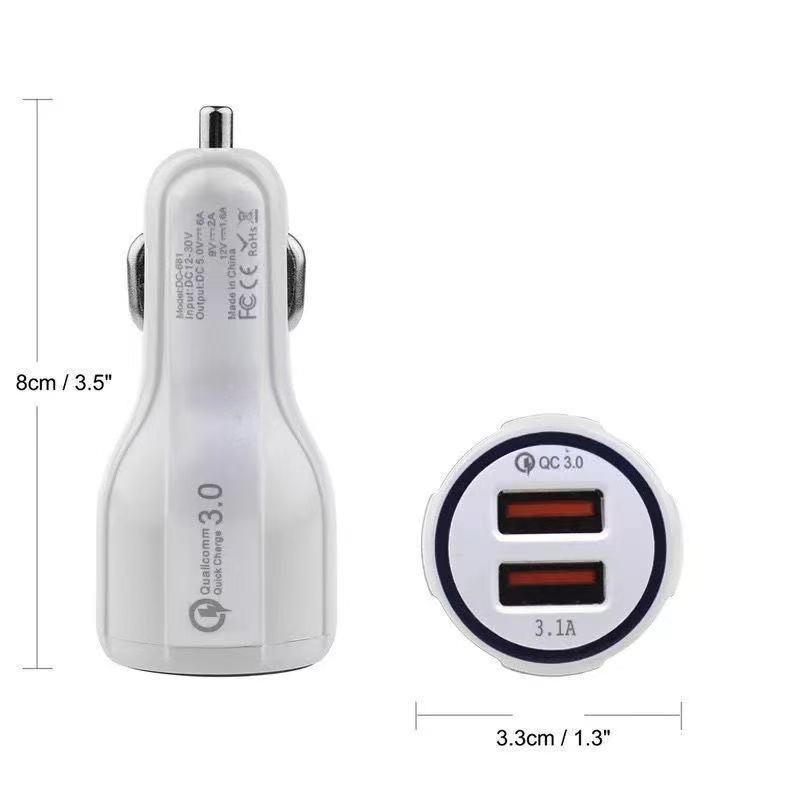 QC3.0快充車充 雙usb帶led光圈閃電快速車載充電器3.1A快速充電器-細節圖2