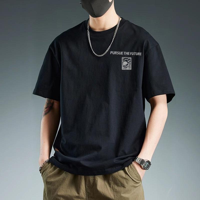 胸前山形日月LOGO 純棉t 潮流新款 情侶裝 微落肩款 短T 潮T  2165-細節圖3