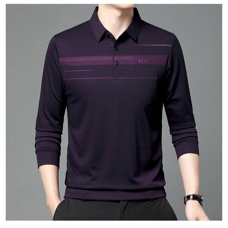 彈性秋冬新款polo衫 秋季長袖polo衫 男款polo衫 長袖polo衫 橫紋 7718-細節圖5