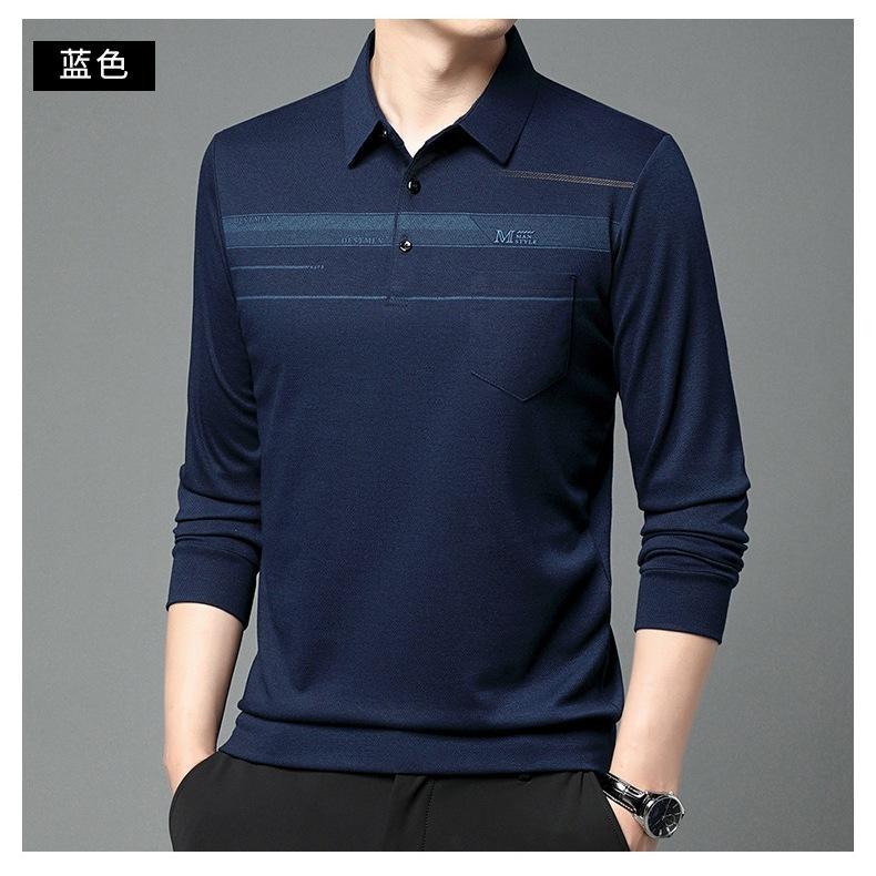 彈性秋冬新款polo衫 秋季長袖polo衫 男款polo衫 長袖polo衫 橫紋 7718-細節圖6