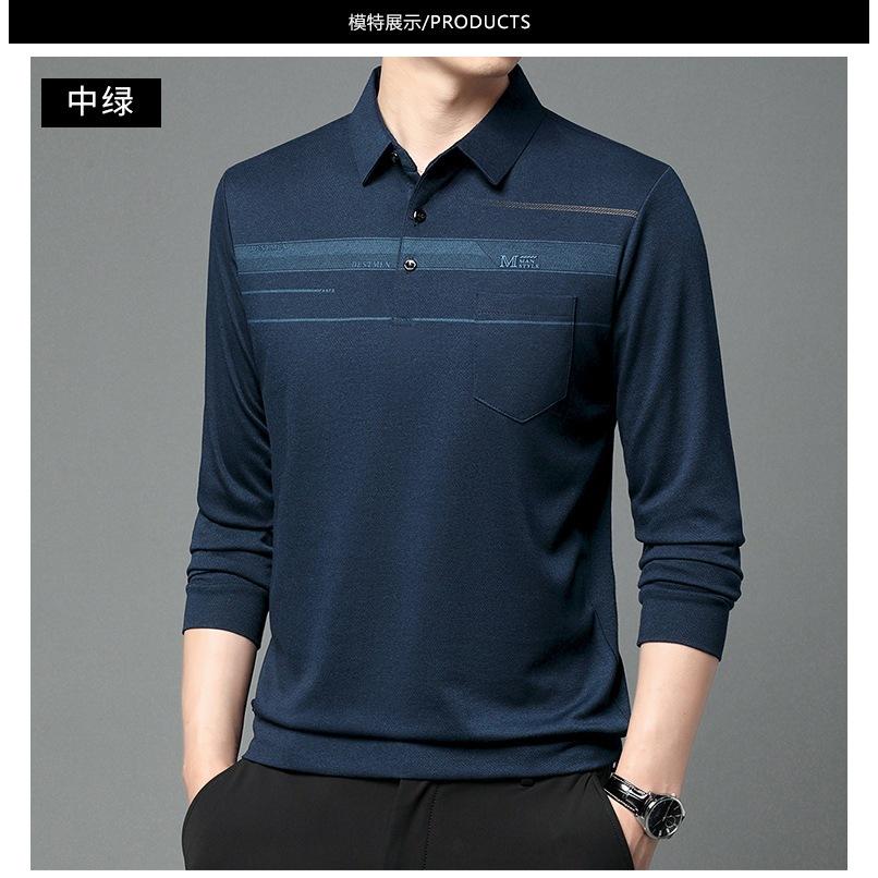 彈性秋冬新款polo衫 秋季長袖polo衫 男款polo衫 長袖polo衫 橫紋 7718-細節圖7
