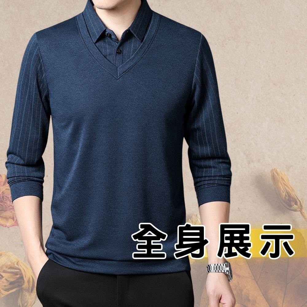 假兩件式 彈性透氣秋冬新款polo衫 秋季長袖polo衫 男款polo衫 長袖polo衫 ZG2305-細節圖2