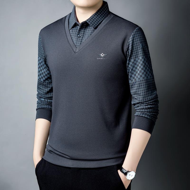 假兩件式格紋秋冬新款polo衫 秋季長袖polo衫 男款polo衫 長袖polo衫 2504-細節圖6