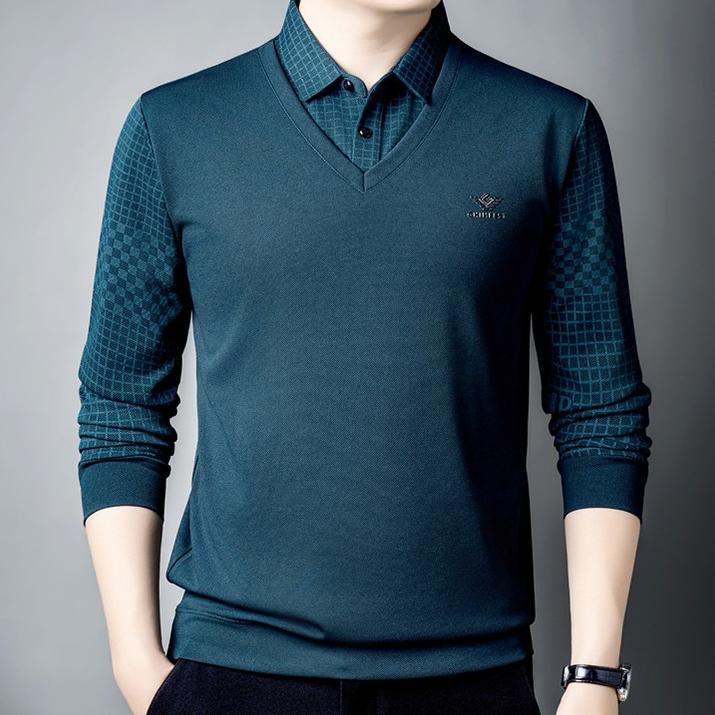 假兩件式格紋秋冬新款polo衫 秋季長袖polo衫 男款polo衫 長袖polo衫 2504-細節圖7