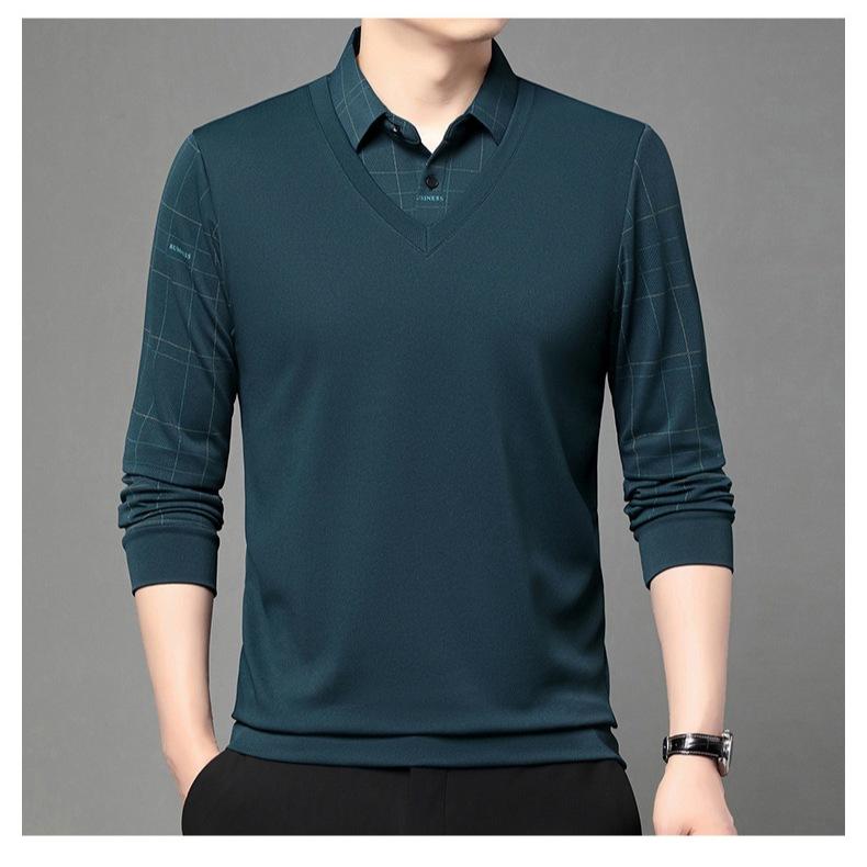 假兩件式格紋翻領 秋冬新款polo衫  秋季長袖polo衫 男款polo衫 長袖polo衫 1117-細節圖7