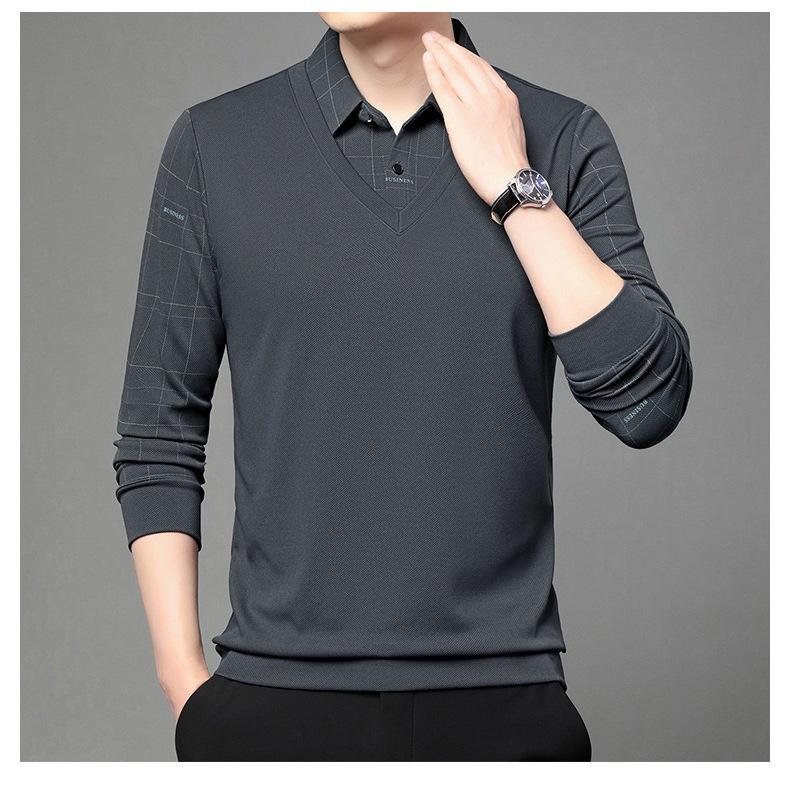 假兩件式格紋翻領 秋冬新款polo衫  秋季長袖polo衫 男款polo衫 長袖polo衫 1117-細節圖9