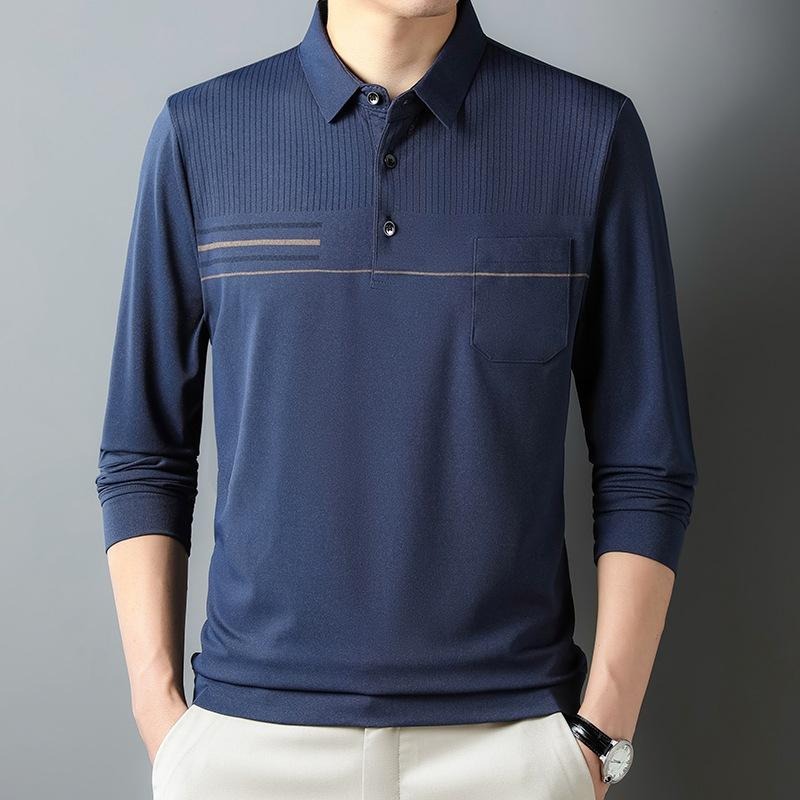 長袖polo衫 秋冬 簡約 polo衫 長袖男 男長袖 刺繡 條紋 bb24-細節圖5