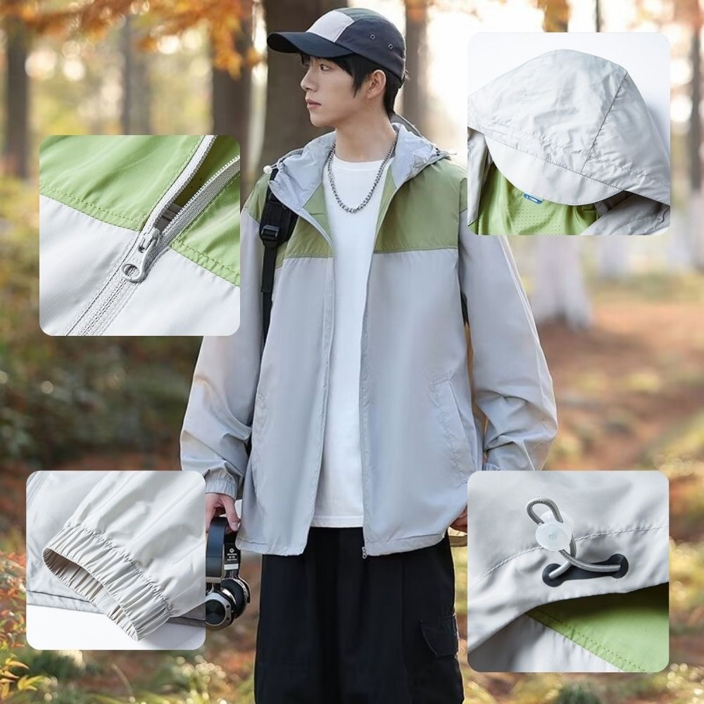 冰絲防曬外套撞色防曬外套  夏季薄款透氣冰絲情侶戶外釣魚衣 運動速乾防曬服 8823-細節圖3