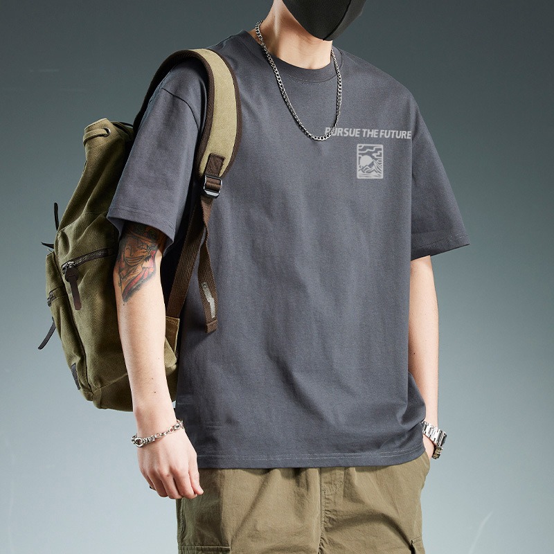 胸前山形日月LOGO 純棉t 潮流新款 情侶裝 微落肩款 短T 潮T 2165-細節圖5