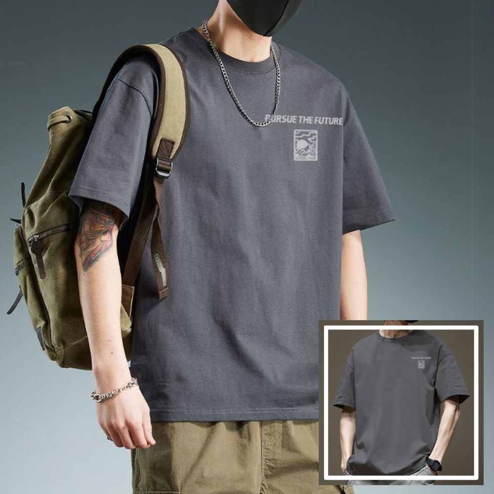 胸前山形日月LOGO 純棉t 潮流新款 情侶裝 微落肩款 短T 潮T 2165-細節圖7