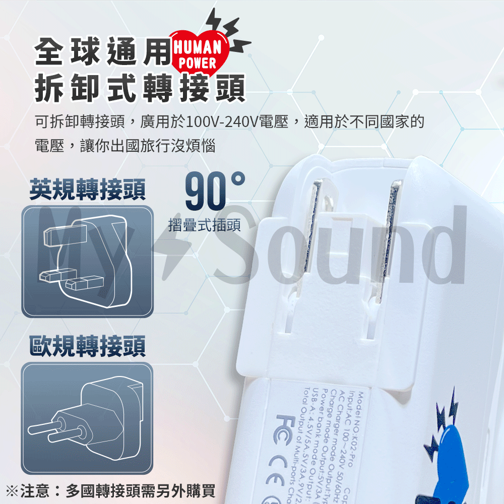 2入 HUMAN POWER 10000mAh多功能萬用隨身充 多功能行動電源 多功能無線充電-細節圖9