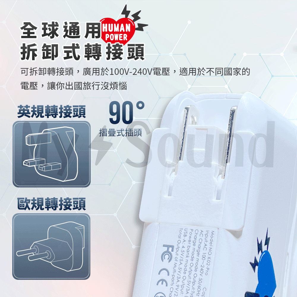 2入 HUMAN POWER 10000mAh多功能萬用隨身充 多功能行動電源 多功能無線充電-細節圖9