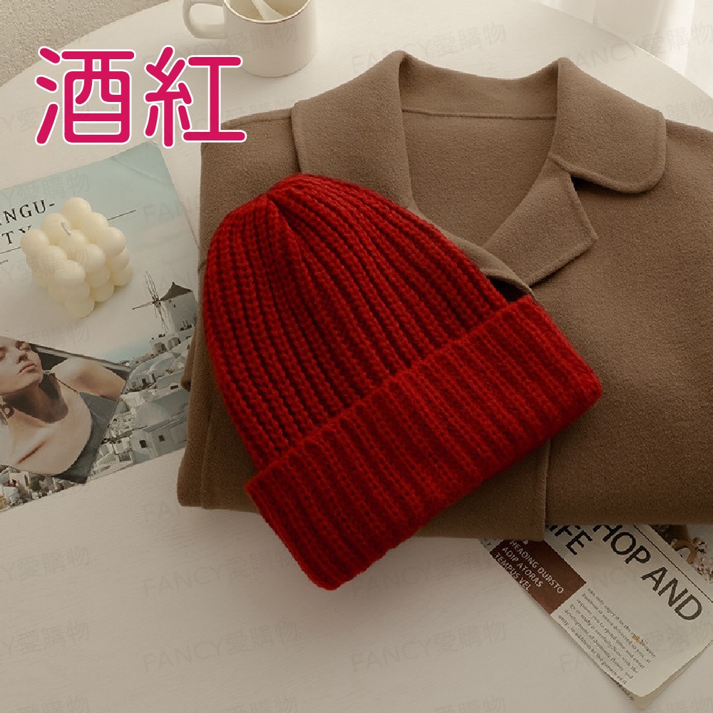 經典保暖毛線帽-酒紅色