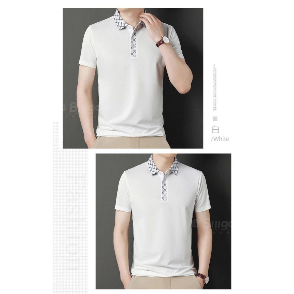 【Billgo】現貨⚡H領男上衣短袖POLO衫-5色 M~4XL碼【TX163317】歐美時尚輕薄上衣-細節圖10