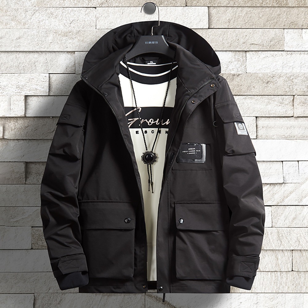 【Billgo】加大尺碼⭐潮流防風防水衝鋒衣 5色【CP16041】透氣寬版連帽外套風衣 歐美名牌大口袋工裝外套-細節圖9