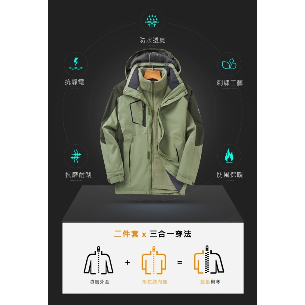 【Billgo】L~3XL碼【女款賣場】兩件套防風防水登山衝鋒衣外套 3色【CP16051】加大碼三合一戶外機能禦寒-細節圖4