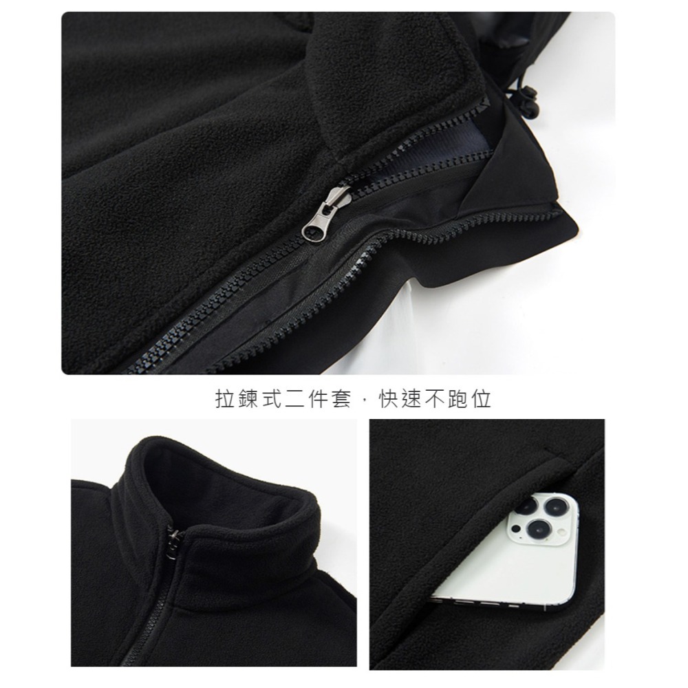 【Billgo】加大碼⭐【兩件套】禦寒三合一衝鋒衣-6色【CP16067】防風防水風衣外套 Fleece保暖立領搖粒絨-細節圖9