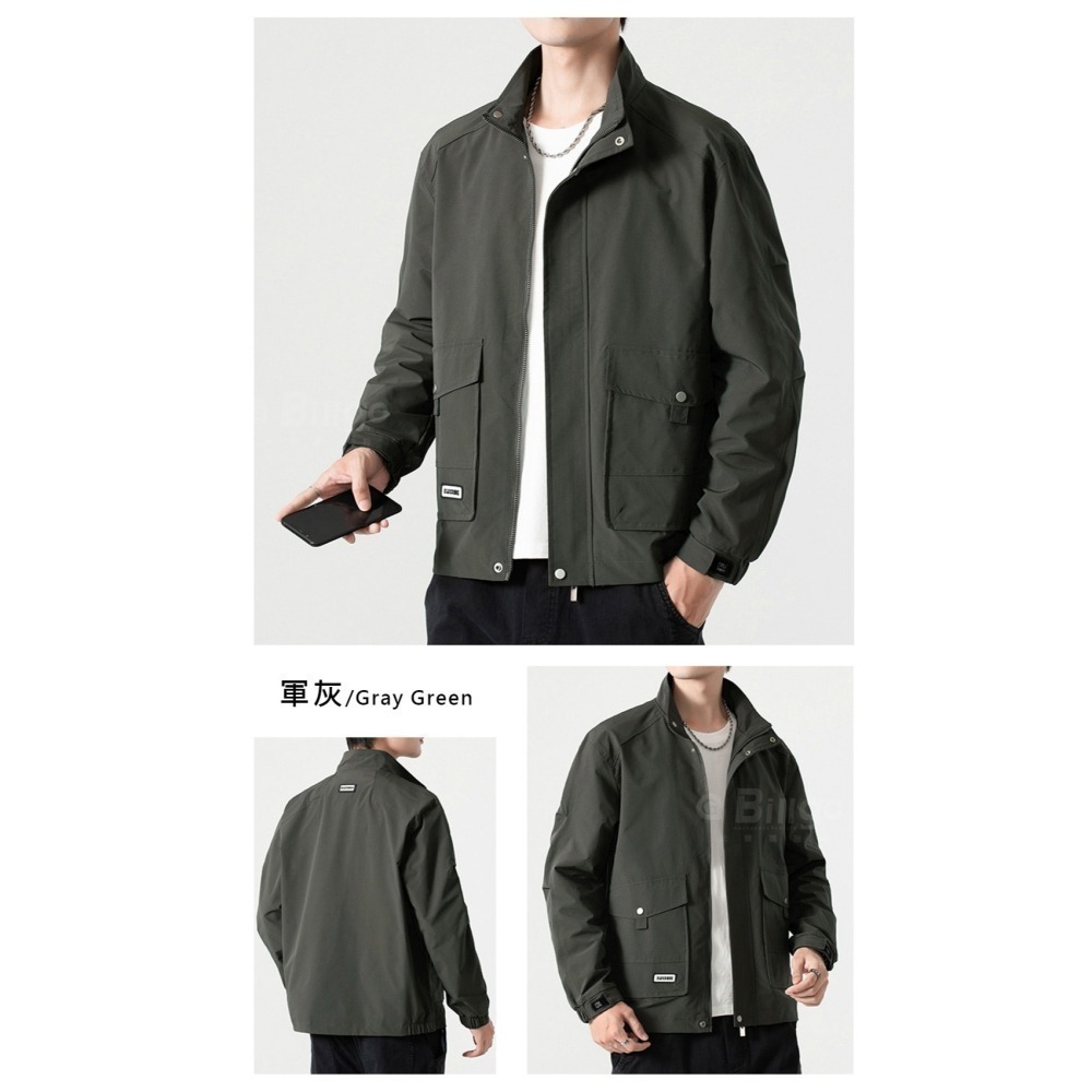【Billgo】XL~8XL加大碼 立領大口袋風衣外套-3色 【CP16076】休閒防風夾克防潑水-細節圖7