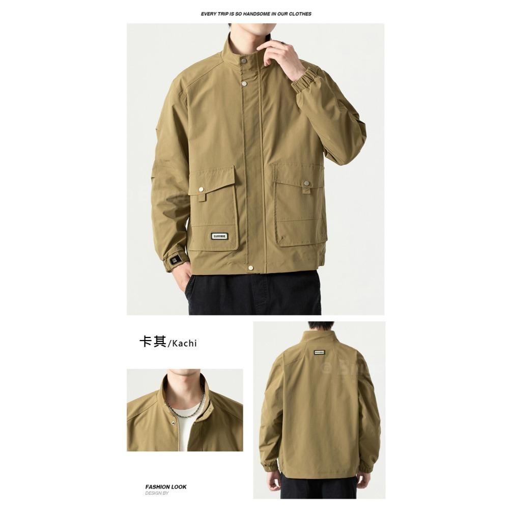 【Billgo】XL~8XL加大碼 立領大口袋風衣外套-3色 【CP16076】休閒防風夾克防潑水-細節圖8