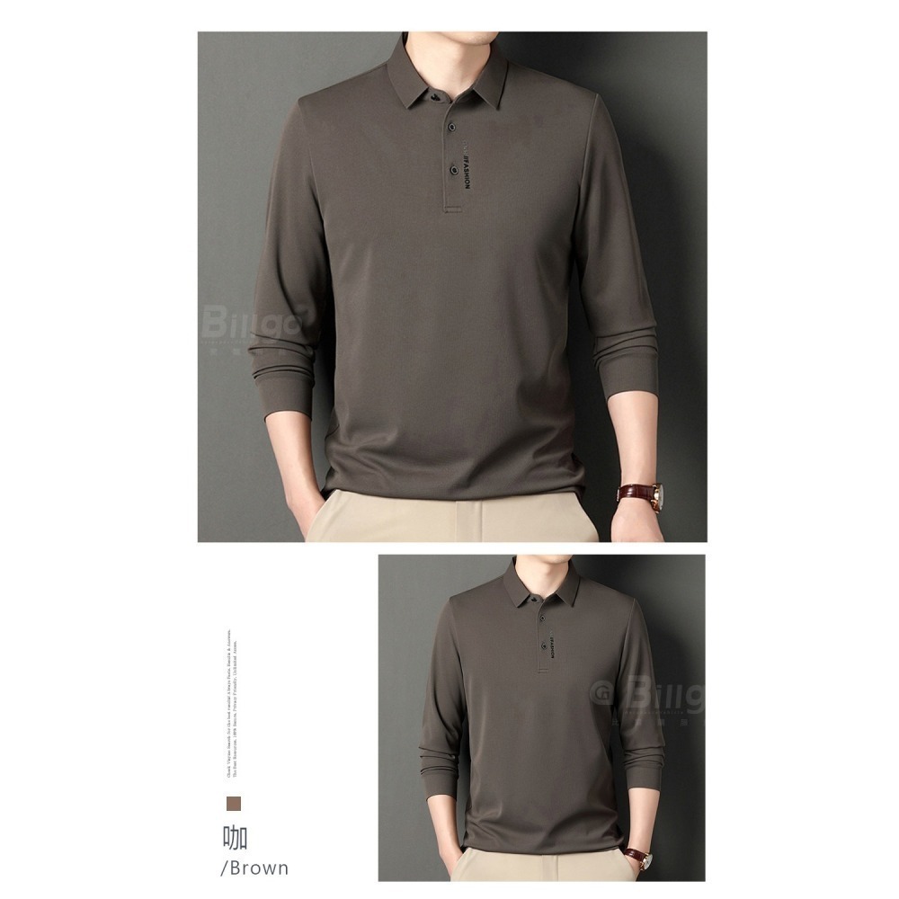 【Billgo】現貨⚡舒滑字母素面長袖POLO衫-4色 M~4XL碼【TX163524】透氣四季可穿薄男長袖上衣-細節圖6