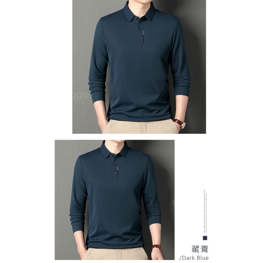 【Billgo】現貨⚡舒滑字母素面長袖POLO衫-4色 M~4XL碼【TX163524】透氣四季可穿薄男長袖上衣-細節圖7