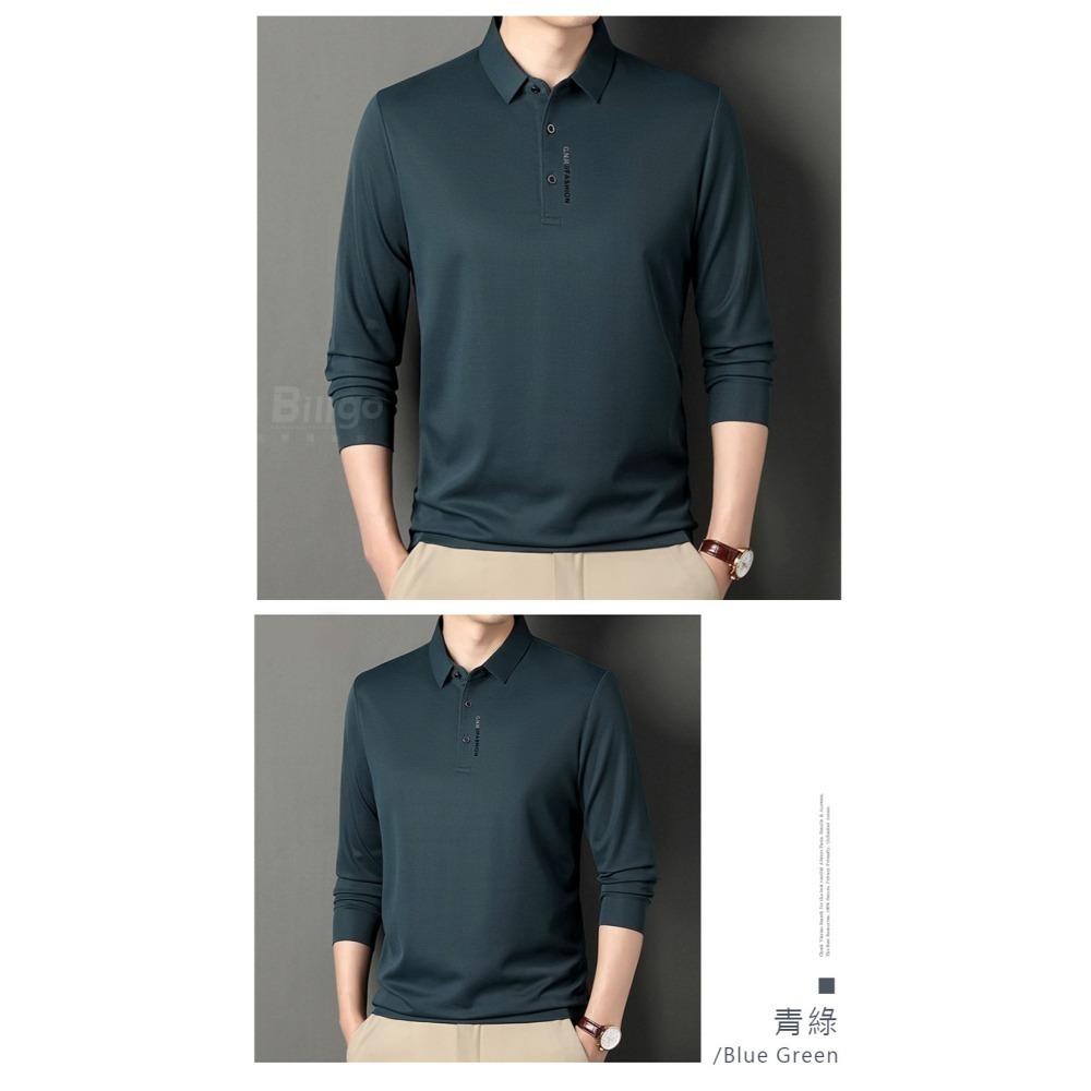 【Billgo】現貨⚡舒滑字母素面長袖POLO衫-4色 M~4XL碼【TX163524】透氣四季可穿薄男長袖上衣-細節圖9