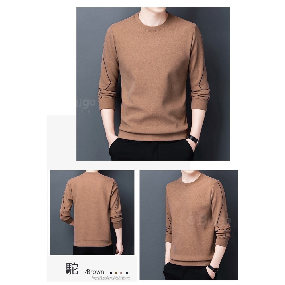 【Billgo】現貨⚡德絨線條保暖圓領長袖T恤-4色 M~4XL碼【TX163526】柔軟毛絨刷毛感秋冬男上衣-細節圖6