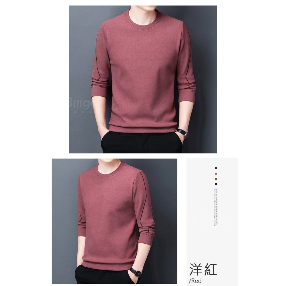 【Billgo】現貨⚡德絨線條保暖圓領長袖T恤-4色 M~4XL碼【TX163526】柔軟毛絨刷毛感秋冬男上衣-細節圖7