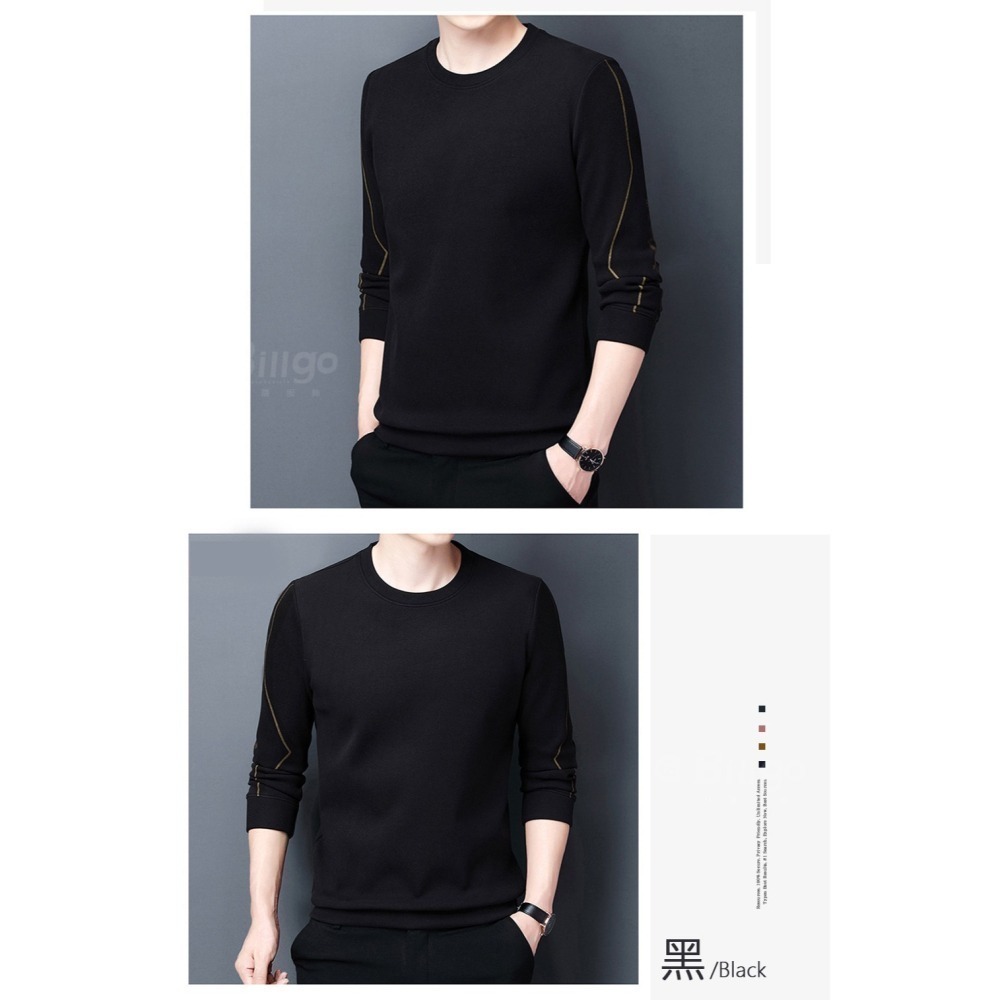 【Billgo】現貨⚡德絨線條保暖圓領長袖T恤-4色 M~4XL碼【TX163526】柔軟毛絨刷毛感秋冬男上衣-細節圖9
